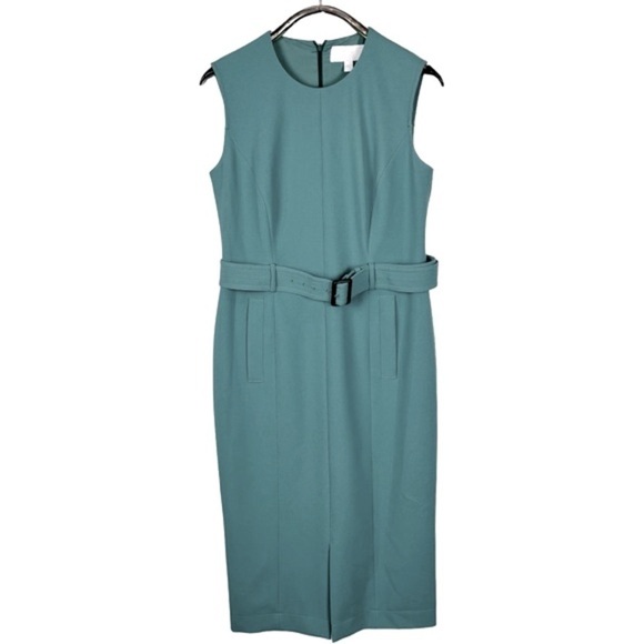 BOSS HUGO BOSS DADORIA GREEN SLEEVELESS BELTED SHEATH DRESS - Picture 4 of 14